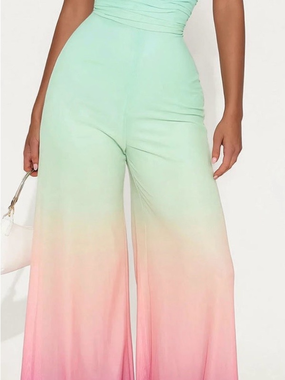 Ombre Wide-Leg Jumpsuit Pants in Mint and Pink